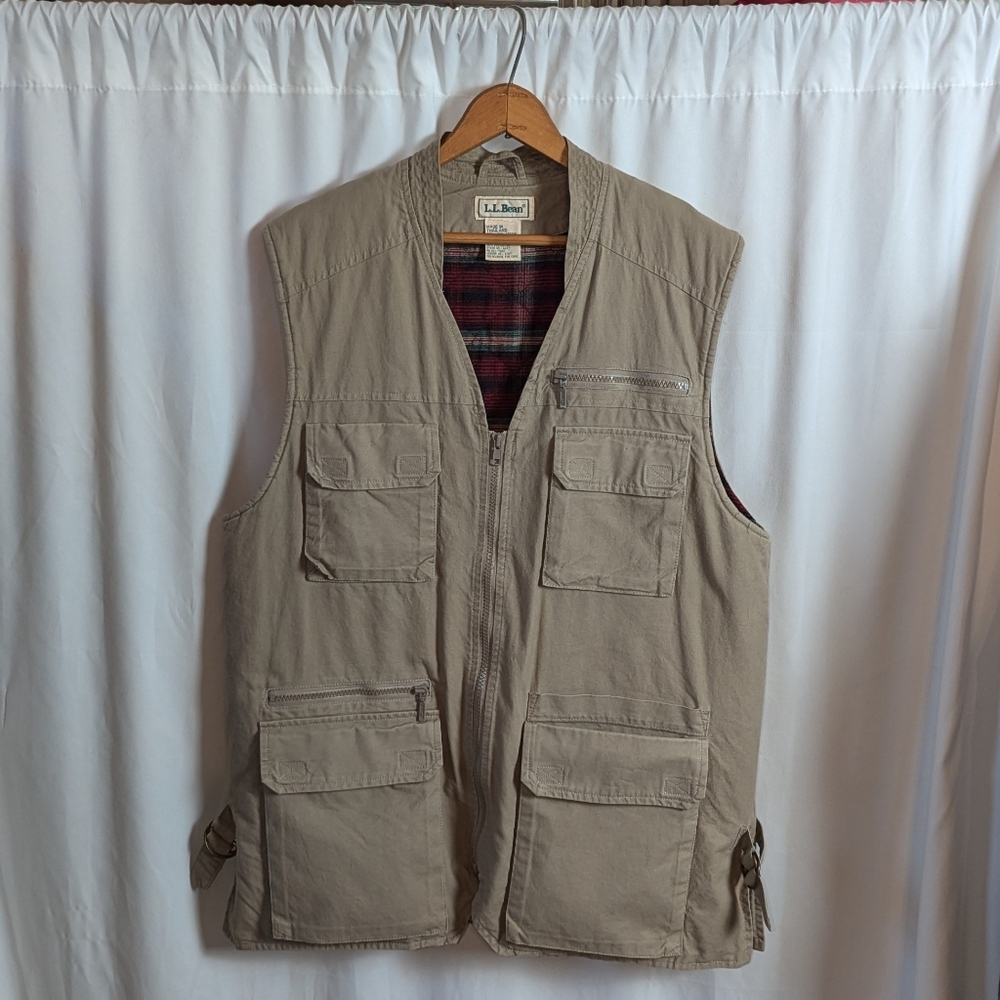 Vintage L.L. Bean Fishing Vest Khaki Utility Outdoor Workwear Style